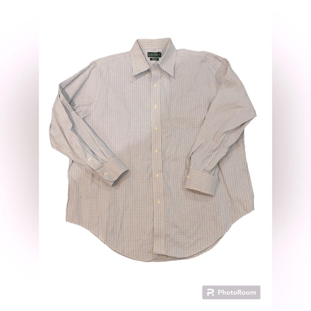 Ralph Lauren Polo Long Sleeve Brown + Blue Classic Fit Non Iron 17.5 34/35